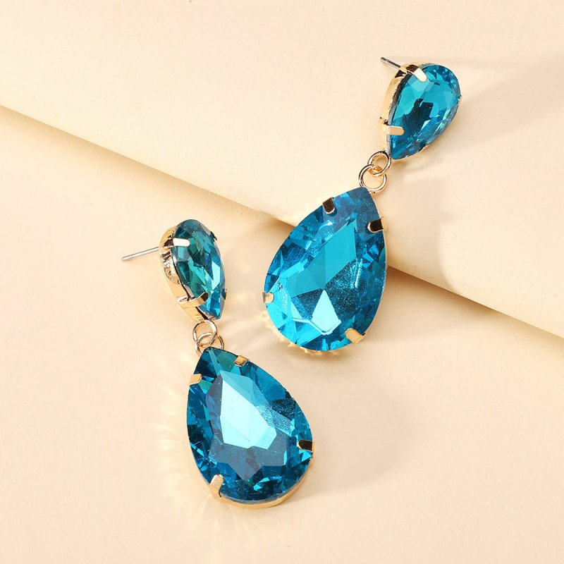 Fashion Drop Shape Colored Clear Glass Crystal Earrings-Jewearrings