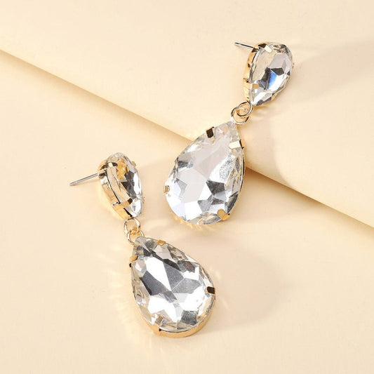 Fashion Drop Shape Colored Clear Glass Crystal Earrings-Jewearrings