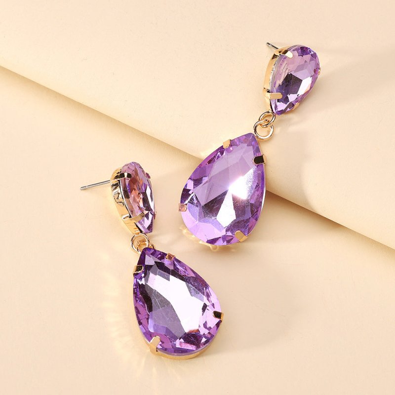 Fashion Drop Shape Colored Clear Glass Crystal Earrings-Jewearrings