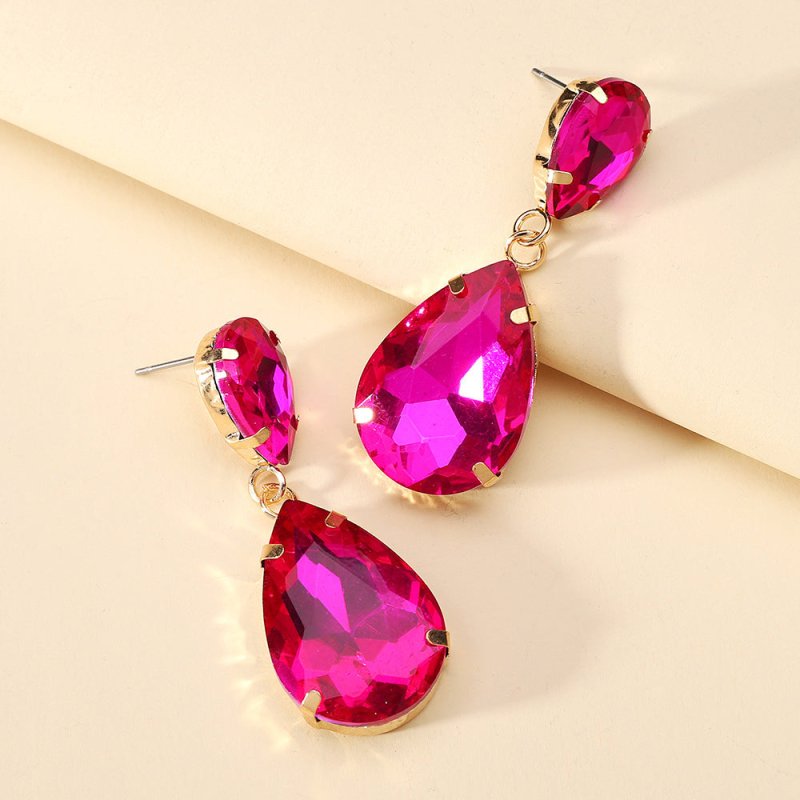 Fashion Drop Shape Colored Clear Glass Crystal Earrings-Jewearrings