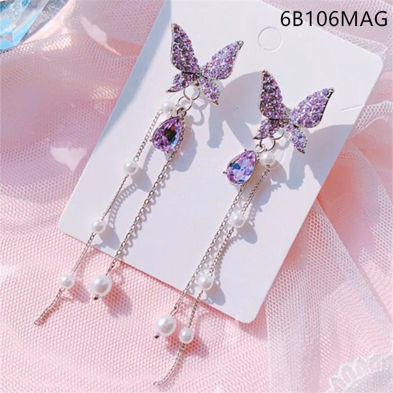 Fashion Ear Jewelry Silver Needle Butterfly Full Diamond Pearl Female New Stud Earrings Earrings-Jewearrings