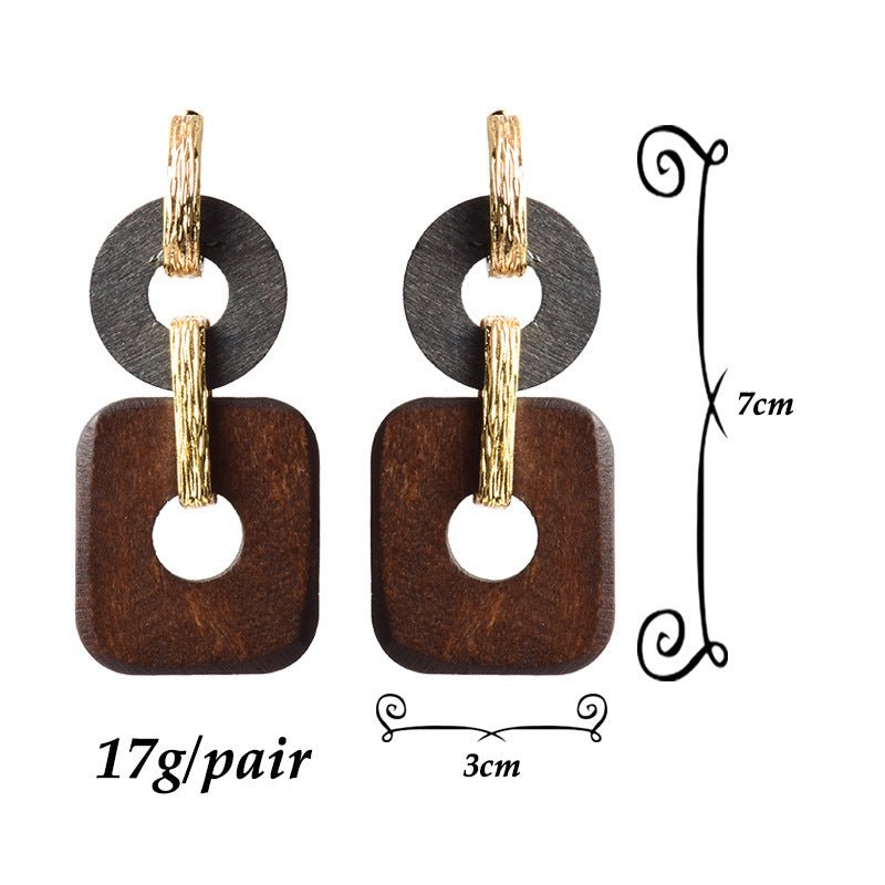 Fashion Earrings Wooden Hoop Geometric Shape-Jewearrings