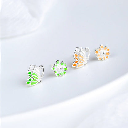 Fashion Elegant Asymmetry Butterfly Flower Stud Earrings-Jewearrings