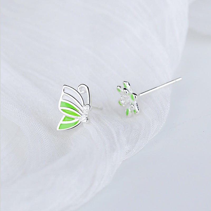 Fashion Elegant Asymmetry Butterfly Flower Stud Earrings-Jewearrings