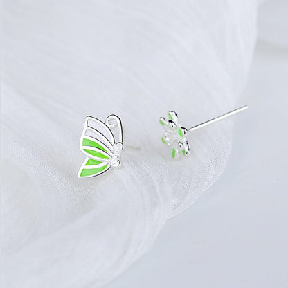 Fashion Elegant Asymmetry Butterfly Flower Stud Earrings-Jewearrings