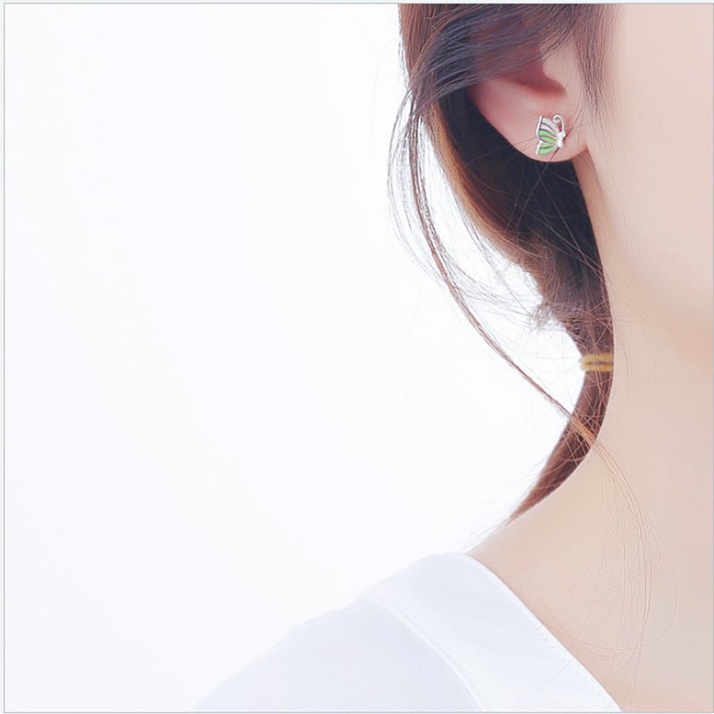 Fashion Elegant Asymmetry Butterfly Flower Stud Earrings-Jewearrings