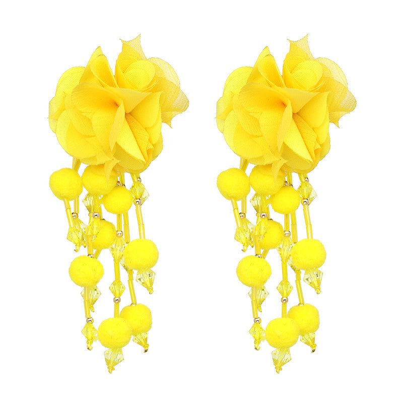 Fashion Ethnic Flower Tassel Stud Earrings European Vintage Jewelry-Jewearrings