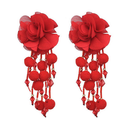 Fashion Ethnic Flower Tassel Stud Earrings European Vintage Jewelry-Jewearrings