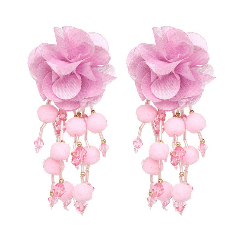 Fashion Ethnic Flower Tassel Stud Earrings European Vintage Jewelry-Jewearrings