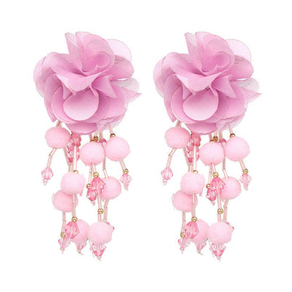 Fashion Ethnic Flower Tassel Stud Earrings European Vintage Jewelry-Jewearrings