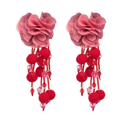 Fashion Ethnic Flower Tassel Stud Earrings European Vintage Jewelry-Jewearrings