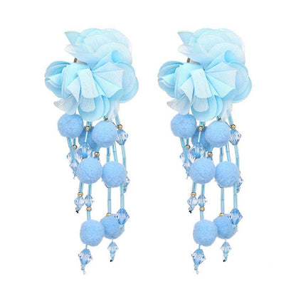 Fashion Ethnic Flower Tassel Stud Earrings European Vintage Jewelry-Jewearrings