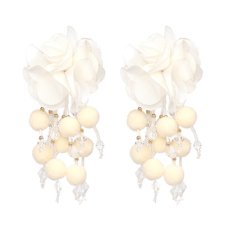 Fashion Ethnic Flower Tassel Stud Earrings European Vintage Jewelry-Jewearrings