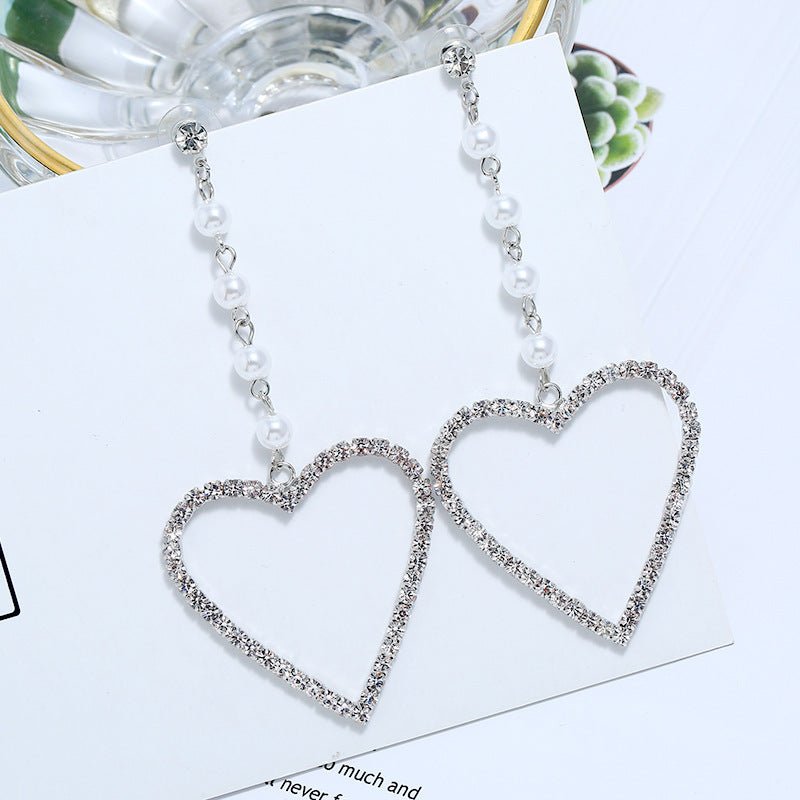 Fashion Exaggerated Rhinestone Big Love Long Earrings-Jewearrings