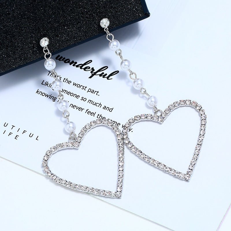 Fashion Exaggerated Rhinestone Big Love Long Earrings-Jewearrings