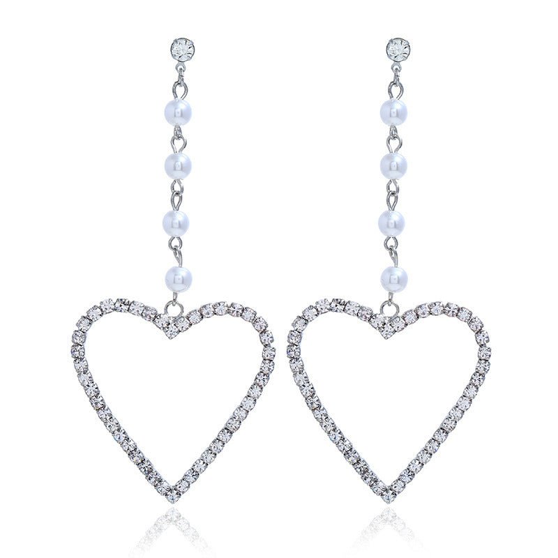 Fashion Exaggerated Rhinestone Big Love Long Earrings-Jewearrings