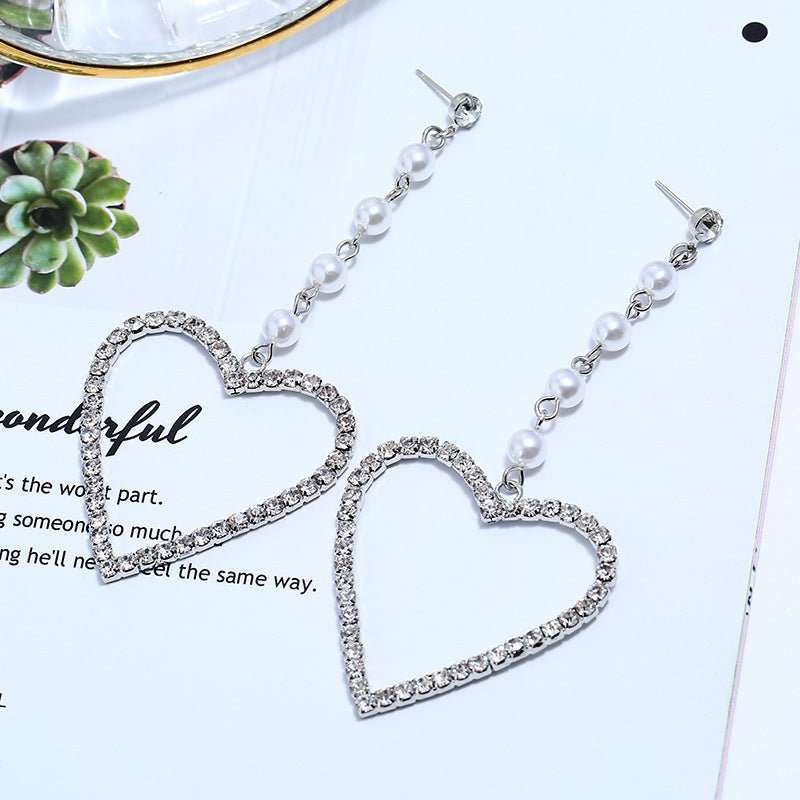 Fashion Exaggerated Rhinestone Big Love Long Earrings-Jewearrings