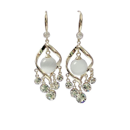 Fashion Flashing Diamond Opal Long Temperament Earrings-Jewearrings