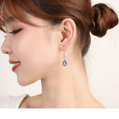 Fashion Flower Sterling Silver Long Earrings-Jewearrings