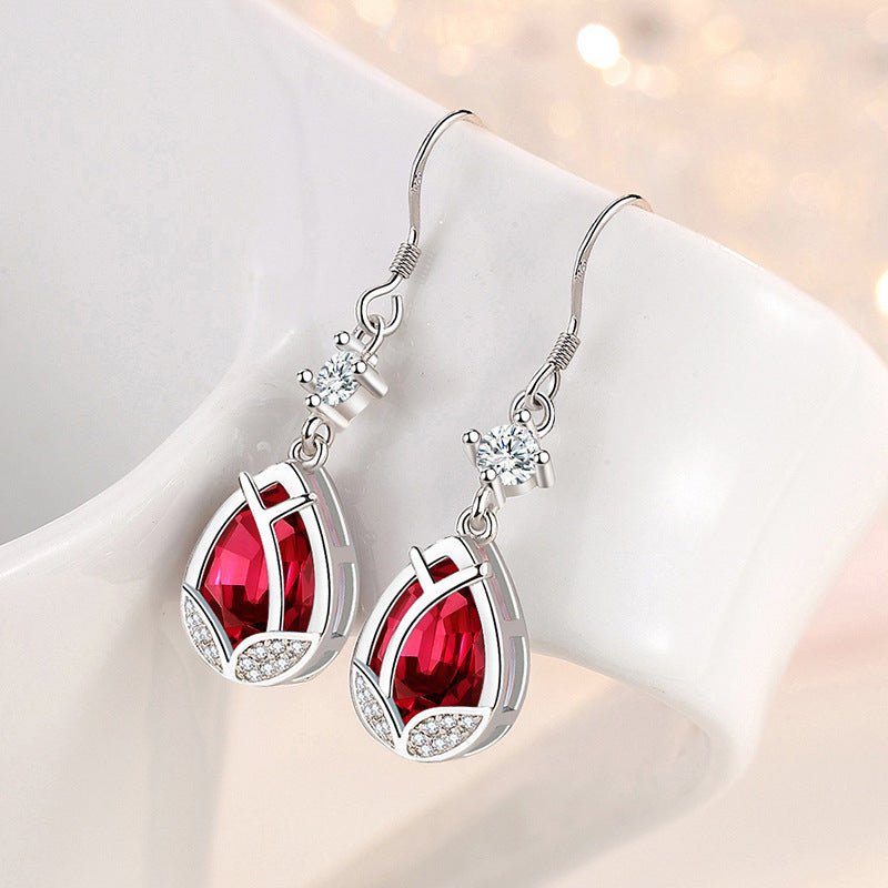 Fashion Flower Sterling Silver Long Earrings-Jewearrings