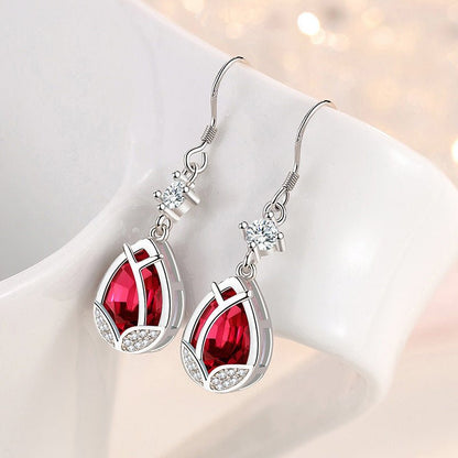 Fashion Flower Sterling Silver Long Earrings-Jewearrings