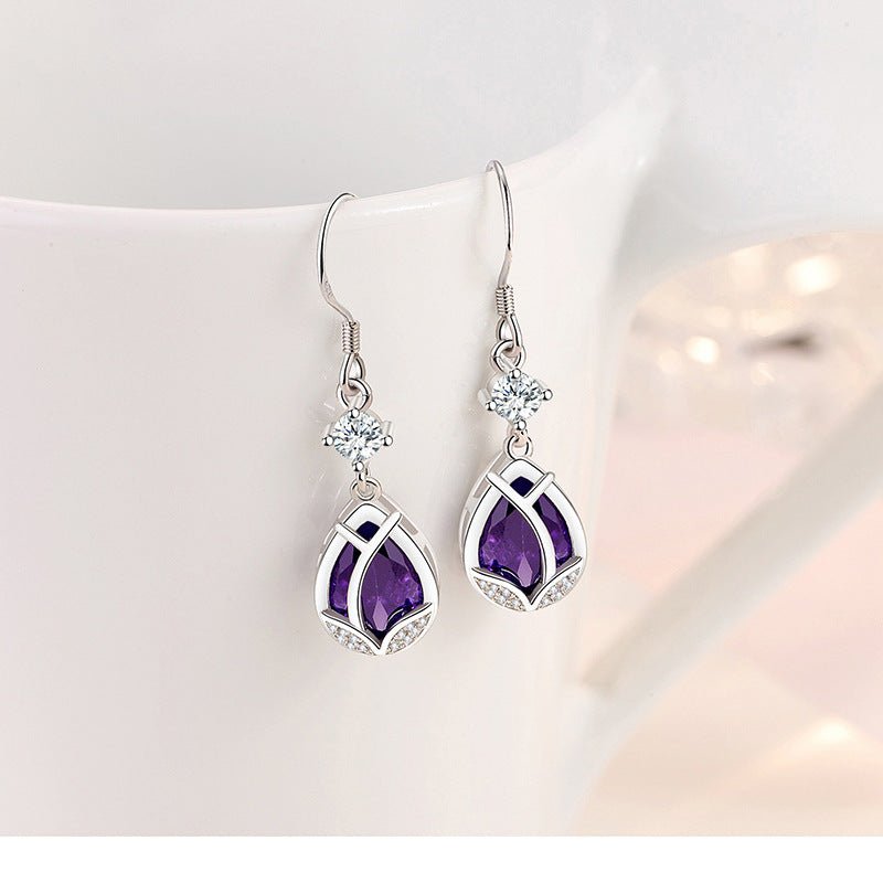 Fashion Flower Sterling Silver Long Earrings-Jewearrings