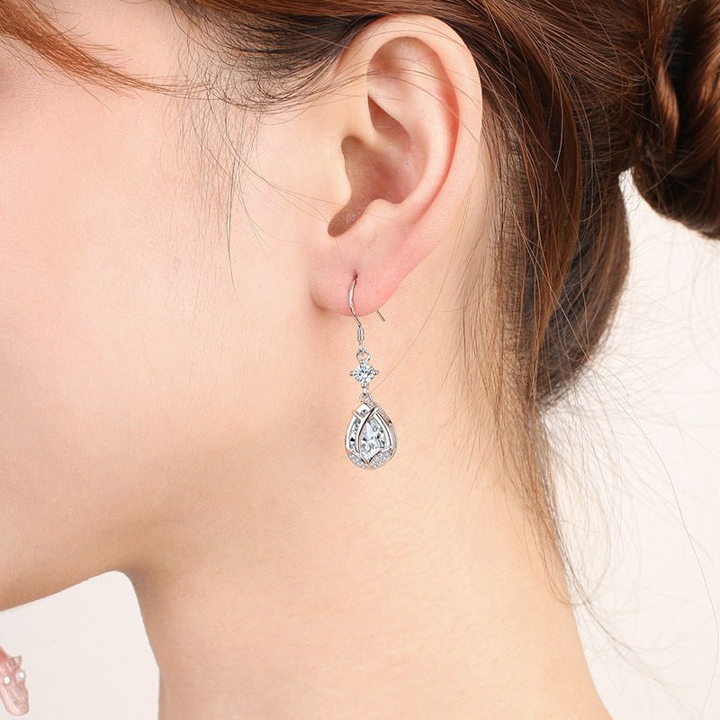 Fashion Flower Sterling Silver Long Earrings-Jewearrings