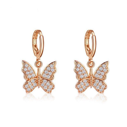 Fashion Full Diamond Butterfly Earrings Temperament Elegant-Jewearrings