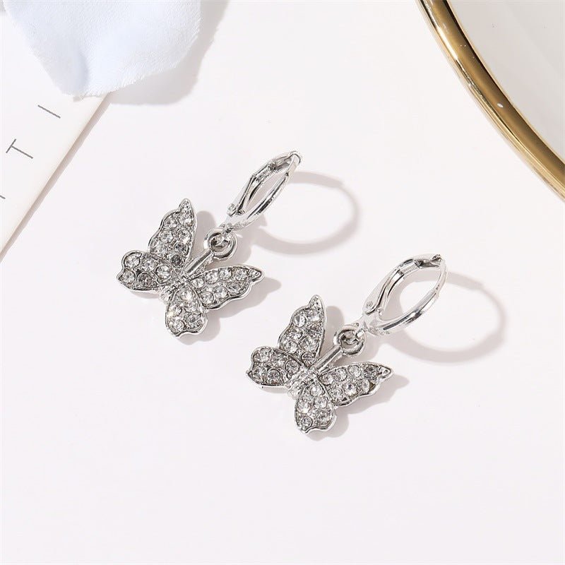 Fashion Full Diamond Butterfly Earrings Temperament Elegant-Jewearrings