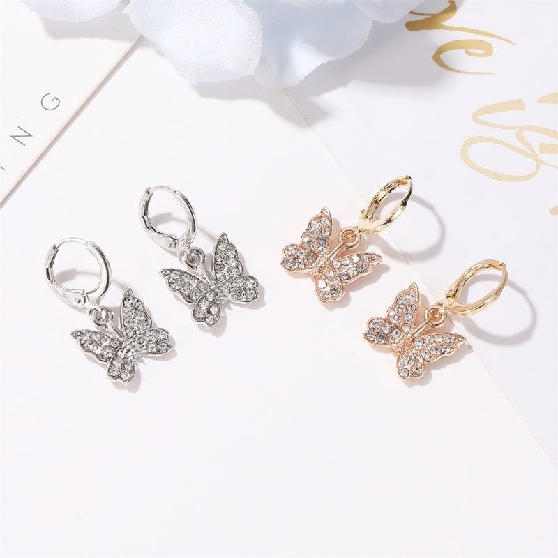 Fashion Full Diamond Butterfly Earrings Temperament Elegant-Jewearrings