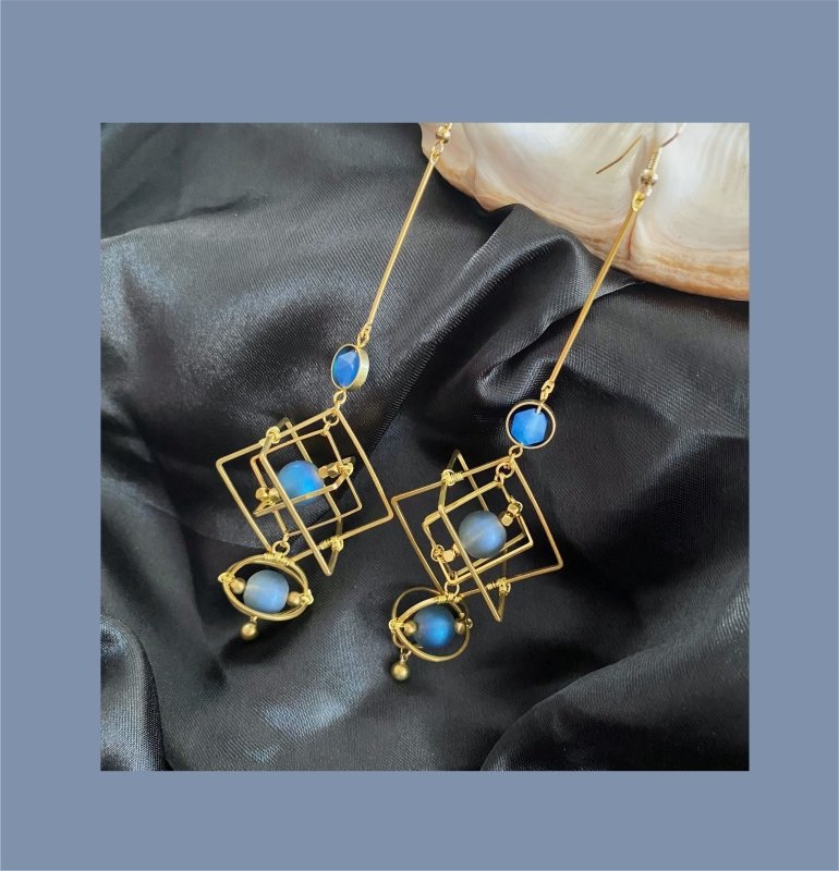 Fashion Geometry Blue Crystal Earrings-Jewearrings