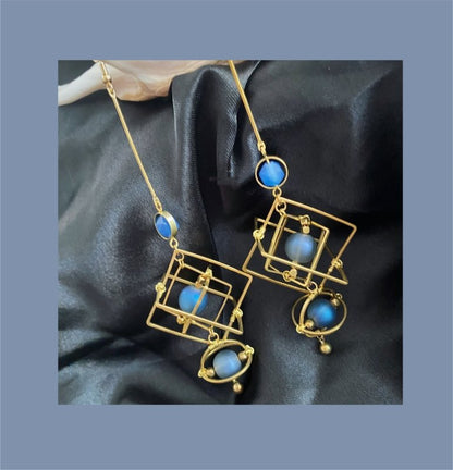 Fashion Geometry Blue Crystal Earrings-Jewearrings