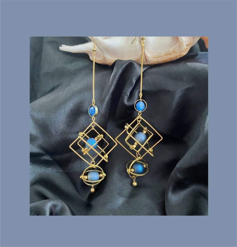 Fashion Geometry Blue Crystal Earrings-Jewearrings