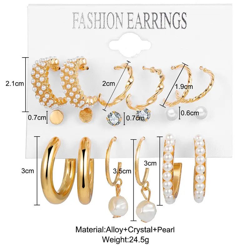 Fashion Gold Hoop Earrings Ladies Pearl Punk Set-Jewearrings