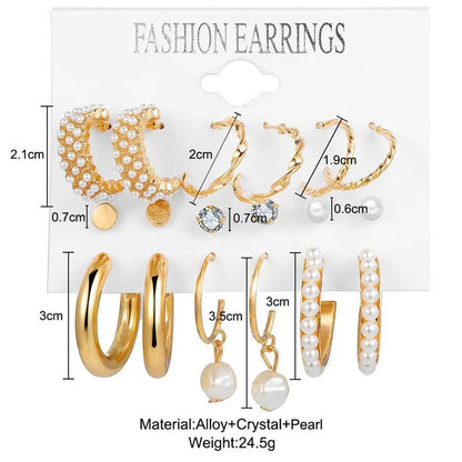 Fashion Gold Hoop Earrings Ladies Pearl Punk Set-Jewearrings