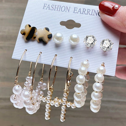 Fashion Gold Hoop Earrings Ladies Pearl Punk Set-Jewearrings