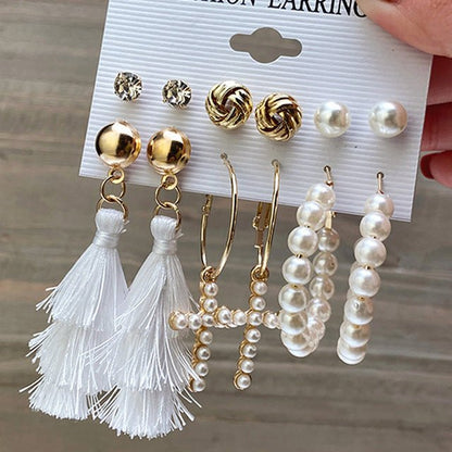 Fashion Gold Hoop Earrings Ladies Pearl Punk Set-Jewearrings