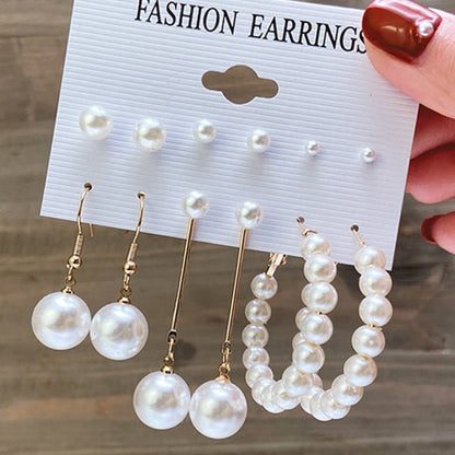 Fashion Gold Hoop Earrings Ladies Pearl Punk Set-Jewearrings