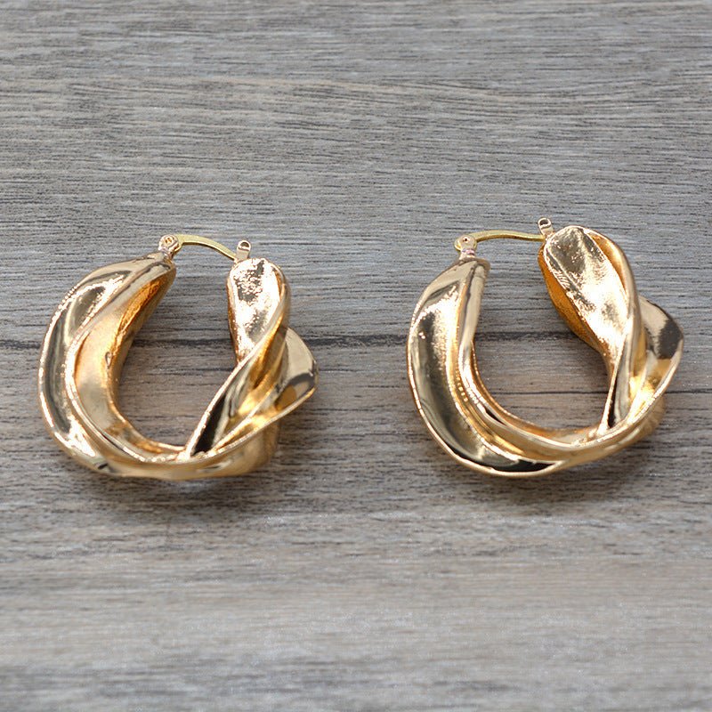 Fashion Gold Minimalist Style Folds Elegant Personality Earrings-Jewearrings