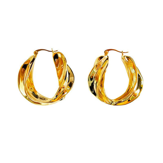 Fashion Gold Minimalist Style Folds Elegant Personality Earrings-Jewearrings