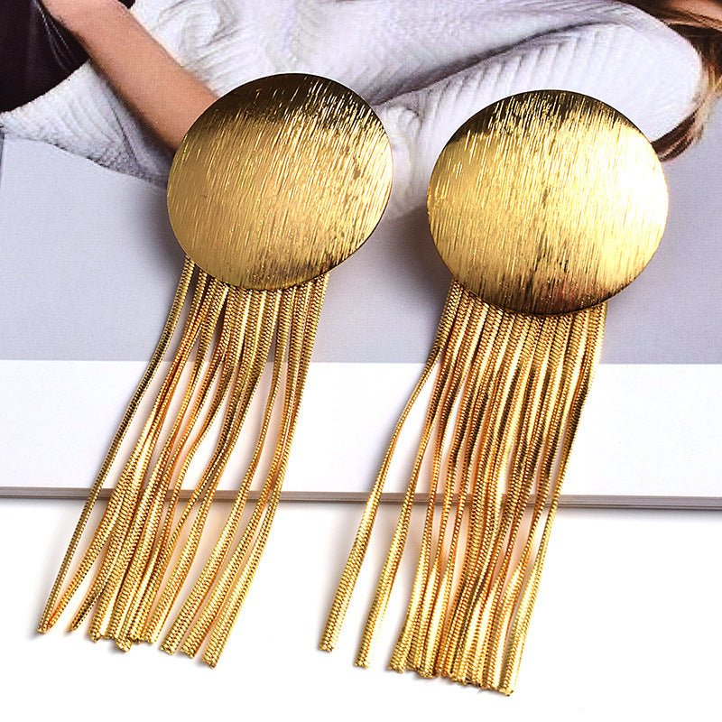 Fashion Gold Round Alloy Tassel Earrings-Jewearrings