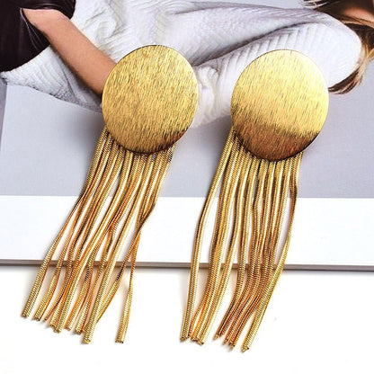 Fashion Gold Round Alloy Tassel Earrings-Jewearrings