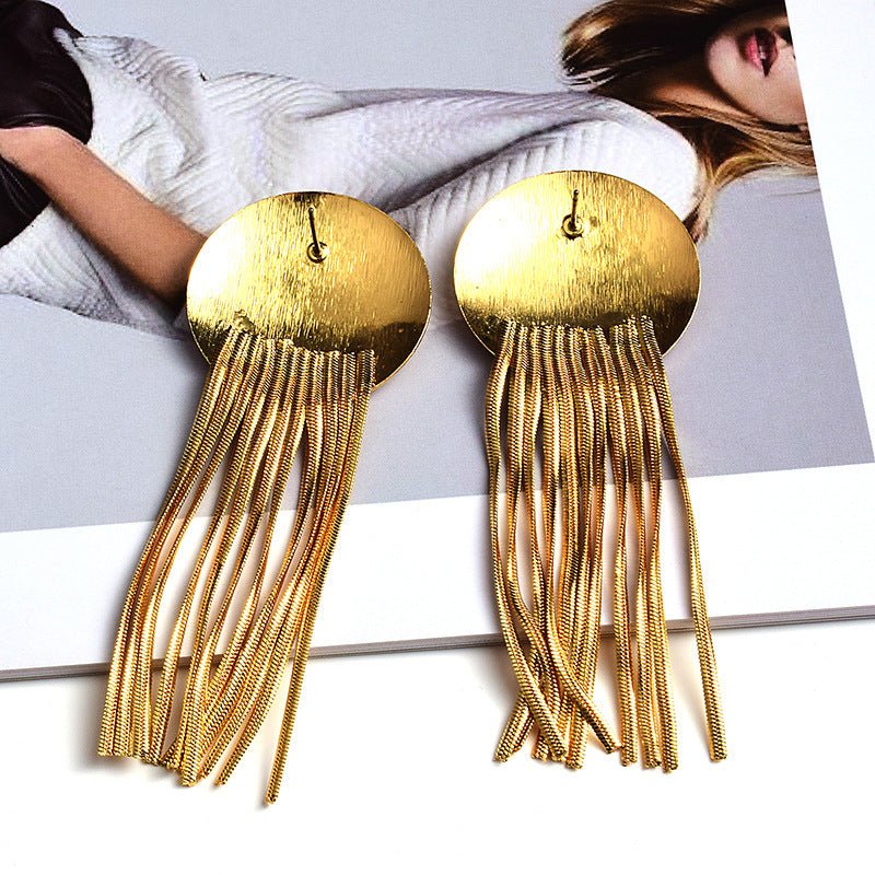 Fashion Gold Round Alloy Tassel Earrings-Jewearrings