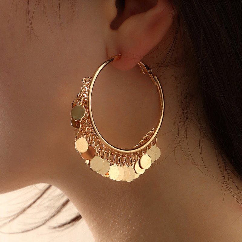 Fashion Gold Round Piece Alloy Tassel Light Luxury Tide Temperament Small Fragrance Earrings-Jewearrings