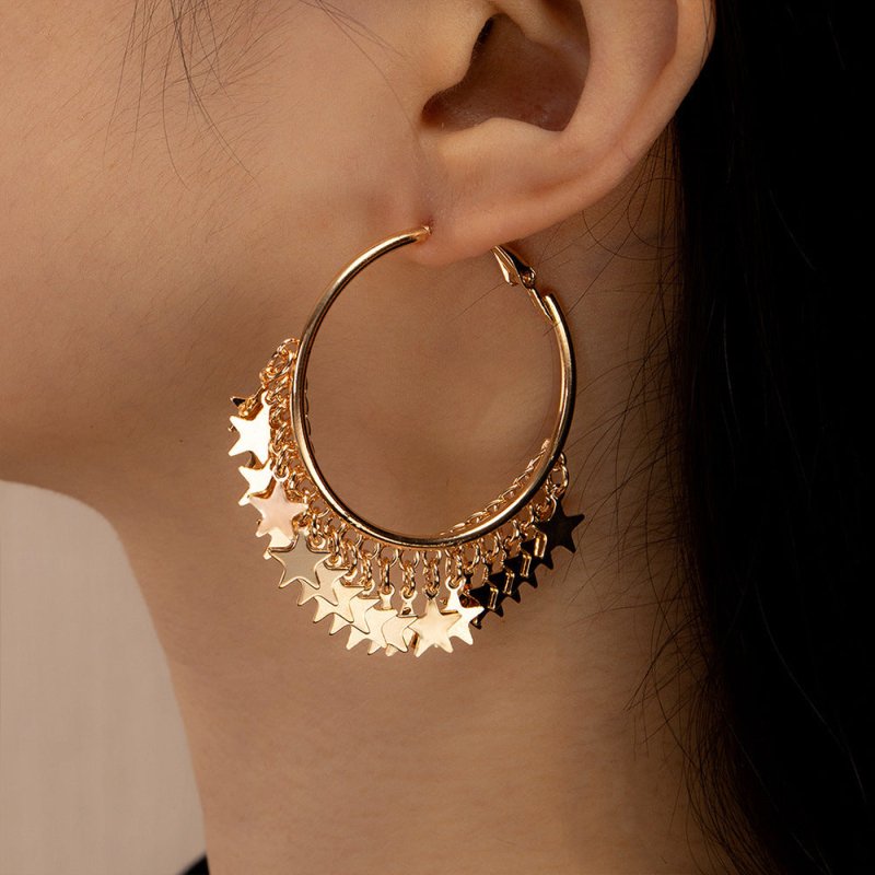 Fashion Gold Round Piece Alloy Tassel Light Luxury Tide Temperament Small Fragrance Earrings-Jewearrings