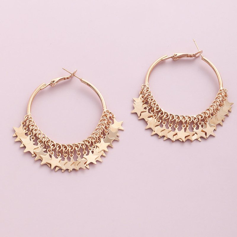 Fashion Gold Round Piece Alloy Tassel Light Luxury Tide Temperament Small Fragrance Earrings-Jewearrings