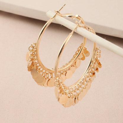 Fashion Gold Round Piece Alloy Tassel Light Luxury Tide Temperament Small Fragrance Earrings-Jewearrings