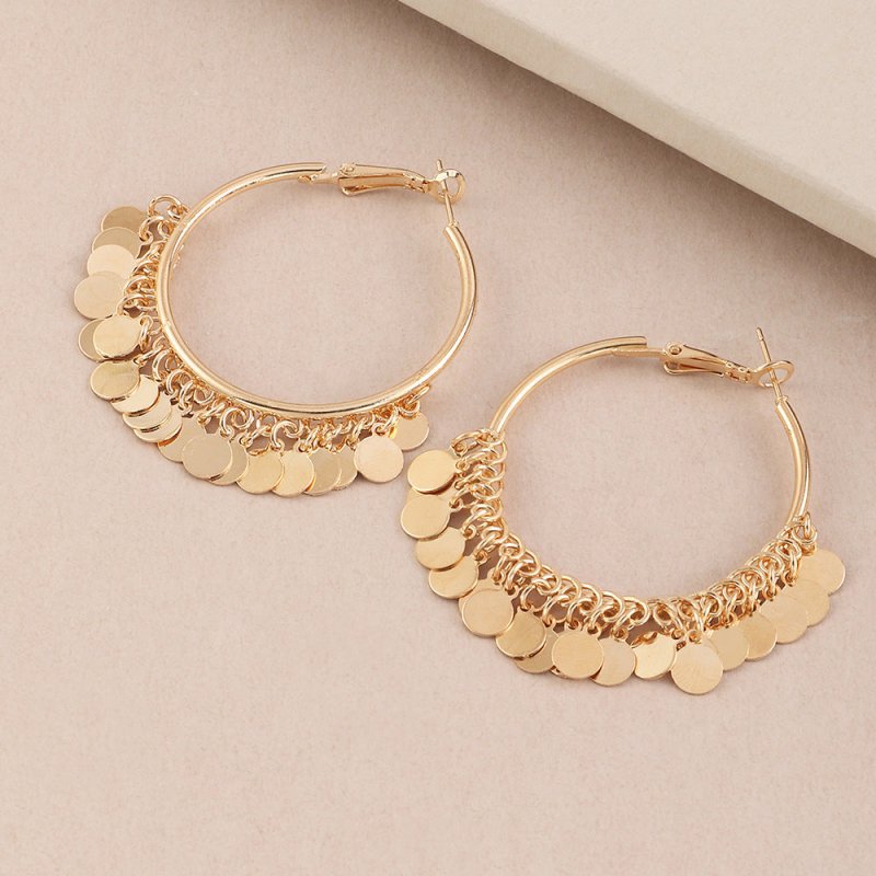 Fashion Gold Round Piece Alloy Tassel Light Luxury Tide Temperament Small Fragrance Earrings-Jewearrings