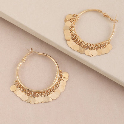 Fashion Gold Round Piece Alloy Tassel Light Luxury Tide Temperament Small Fragrance Earrings-Jewearrings