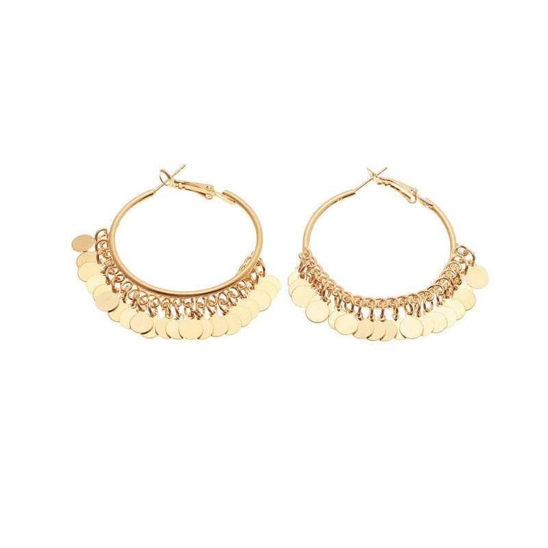 Fashion Gold Round Piece Alloy Tassel Light Luxury Tide Temperament Small Fragrance Earrings-Jewearrings